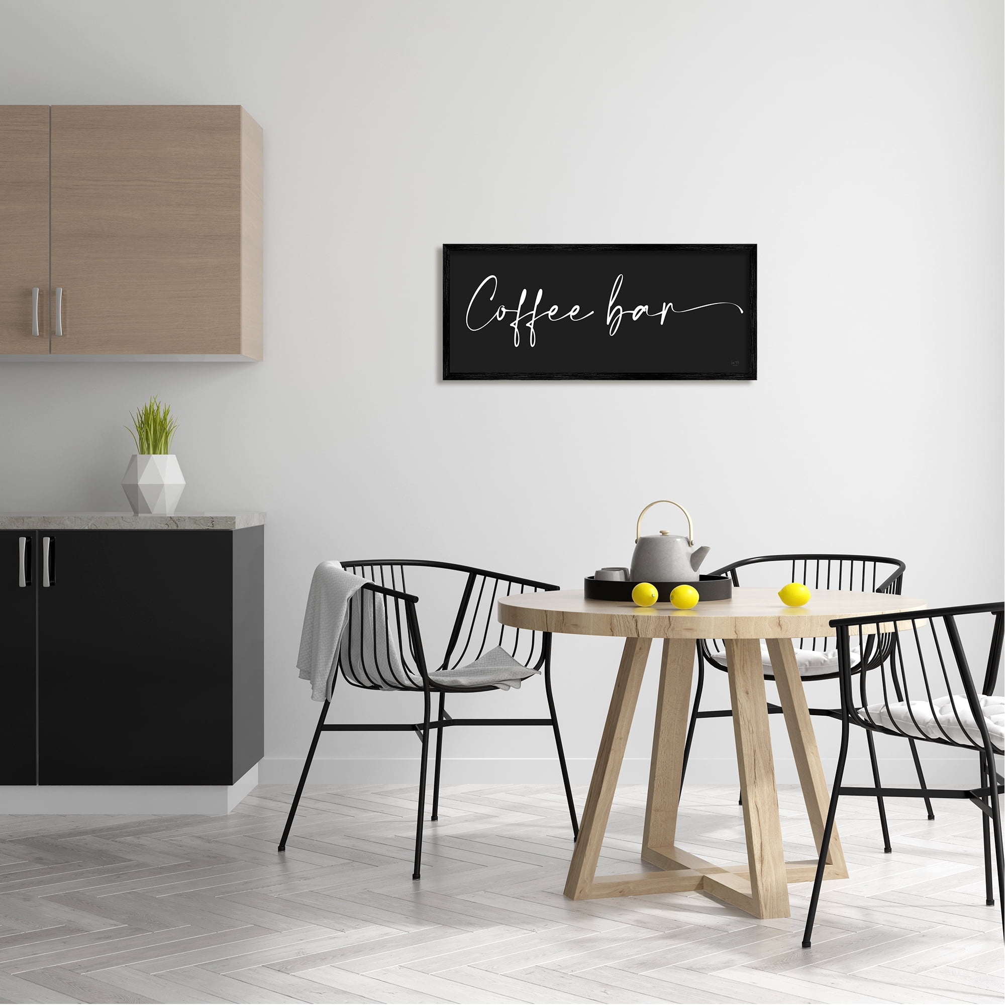 Stupell Industries Coffee Bar Classy Script Text Black Background Sign Graphic Art Black Framed Art Print Wall Art, Design by Lux + Me Designs