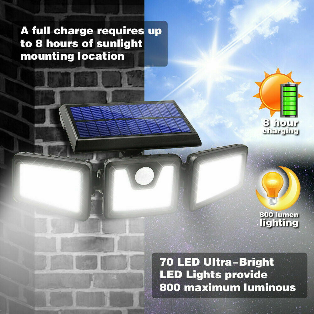 2 Pack - Solar Lights Outdoor, AmeriTop 800LM Wireless LED Solar Motion  Sensor Lights Outdoor; 3 Adjustable Heads, 270° Wide Angle Illumination,  IP65