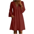 thumbnail image 2 of Yteetum 3/4 Sleeve Dresses for Women Summer V Neck Cotton Linen Midi Dresses Casual Solid Loose Lightweight Breathable Quickly Dry Travel Vacation Dress, 2 of 8