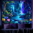 thumbnail image 5 of Blacklight Fantasy Forest Tapestry Aesthetic Mountain Landscape Wall Tapestry UV Reactive Hippie Bohemian Magic Flower Floral Tapestry Wall Hanging for Bedroom Living Room, 60X40IN, 5 of 5