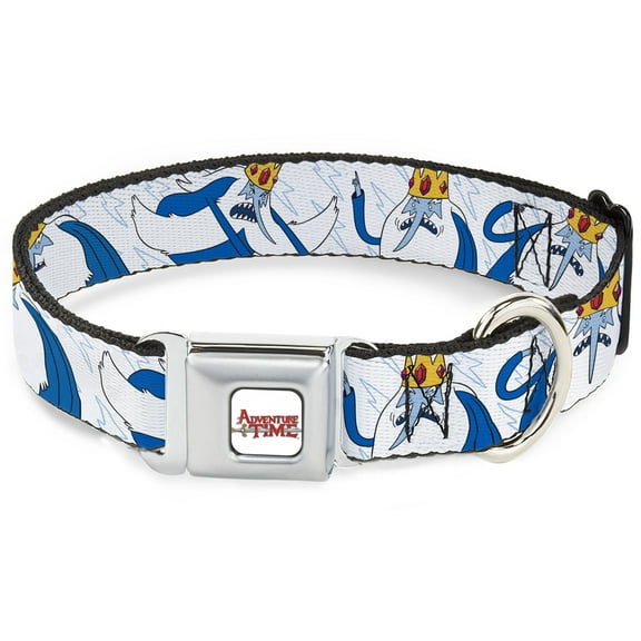Cartoon Network Pet Collar, Dog Collar Metal Seatbelt Buckle, Adventure Time Ice King Poses and Bolts White/Blue, 9.5 to 13 Inches 1.0 Inch Wide