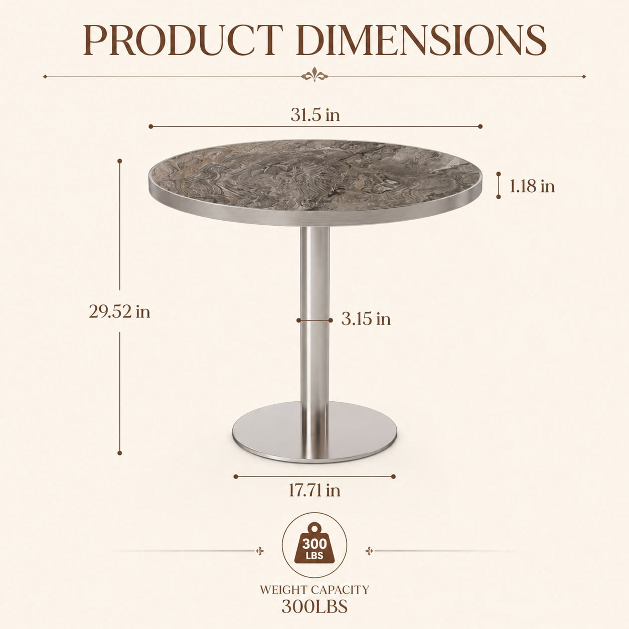 Aukfa 31.5" Round Sintered Stone Dining Table for 2-4, Kitchen Table Tulip Table with Silver Pedestal Base for Bistro Small Apartment,Silver Gray Marble