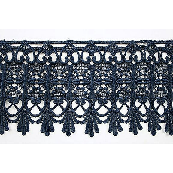 Altotux 4.75" Gold Coral Green Gray Eggplant Embroidered Venice Lace Trim By 15" (NAVY)