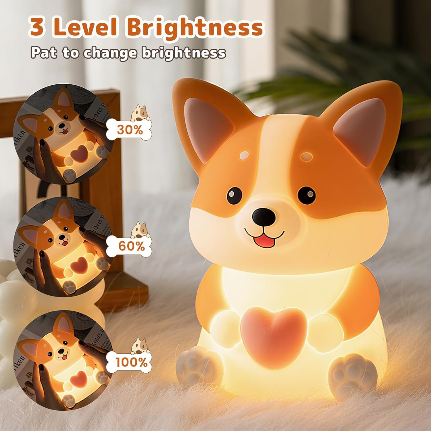 Dog Night Light for Kids, Cute Puppy Silicone Nursery Lamp, 3 Level Dimmable Touch Light with 30M Timer, Rechargeable Baby Night Light for Kids Room, Gifts for Women Boys Girls