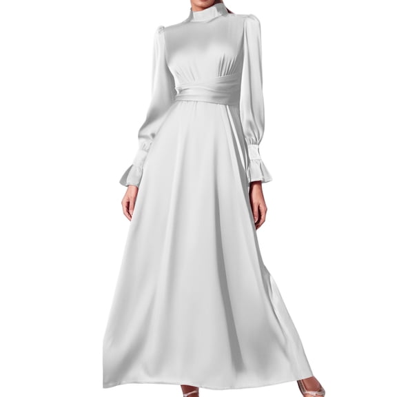 Women's Formal Dress Elegant Round Neck Belted Party Gown For Daily Wear Spring Summer Fall Occasions With High Heels Classic Solid Color Basic Design Hand Wash Or Machine Wash