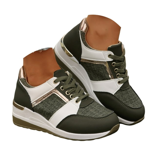 Leozcaa Espadrilles de Mode pour Femmes Cadeaux Plateforme Compensées Chaussures de Marche Lacets Printemps Automne Chaussures de Sport Décontractées