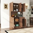 thumbnail image 3 of 70" Tall Pantry Storage Cabinet, Wood Microwave Stand with 6 Doors, Adjustable Shelves, Countertop, Modern Kitchen Hutch Cabinet for Dining Room, 3 of 9
