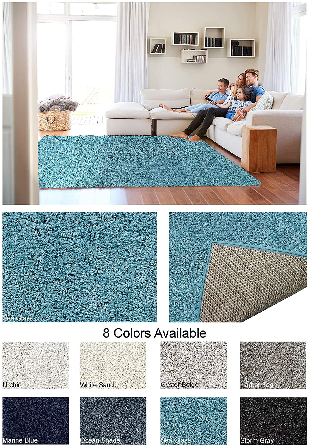 1.5" Thick Carolina Shag Area Rugs. Soft Cozy Heat Set Courtron