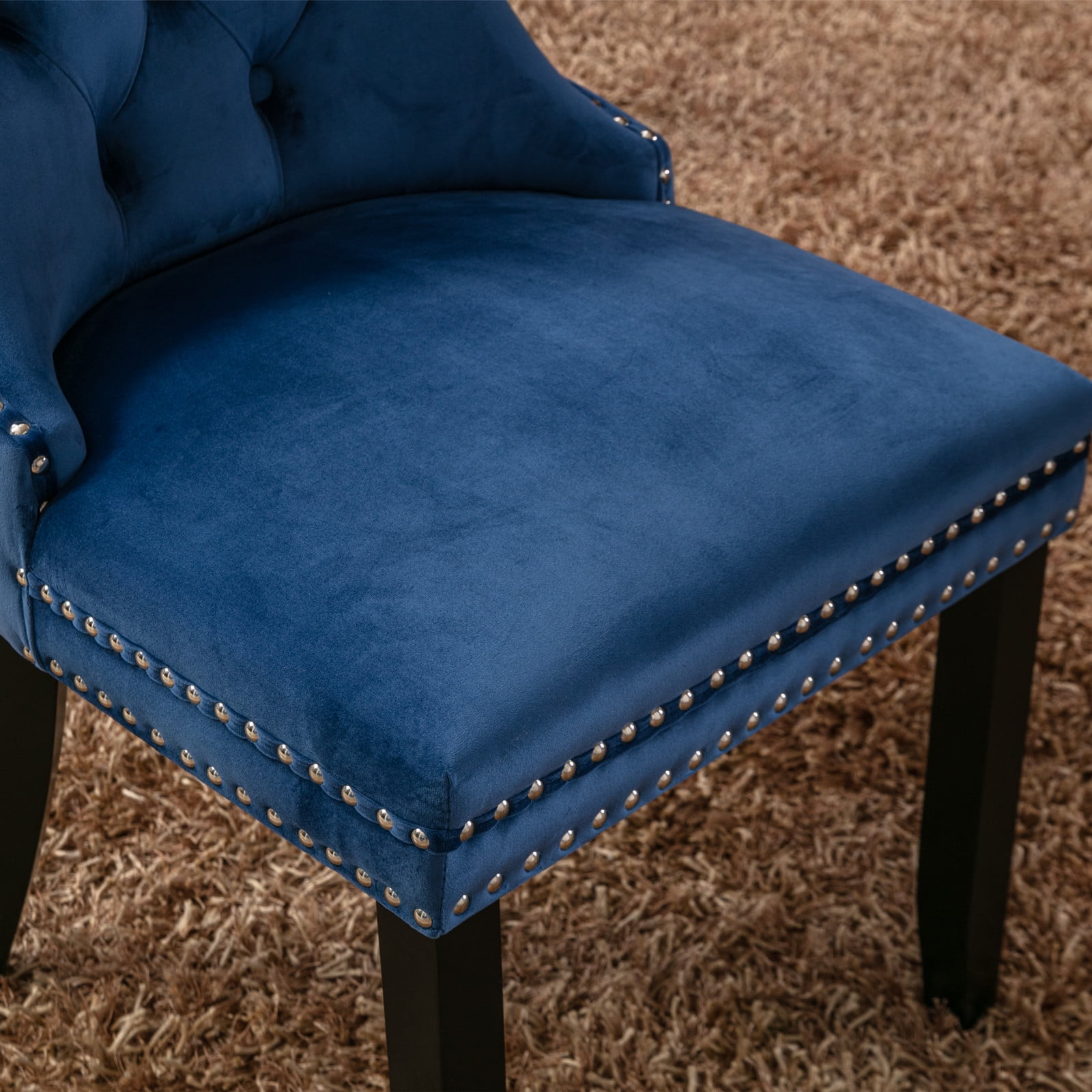 Resenkos Upholstered Tufted Dining Chairs Set of 2 with Nail Head Decor, Blue Velvet Fabric Resenkos Upholstered Tufted Dining Chairs Set of 2 with Nail Head Decor, Blue Velvet Fabric