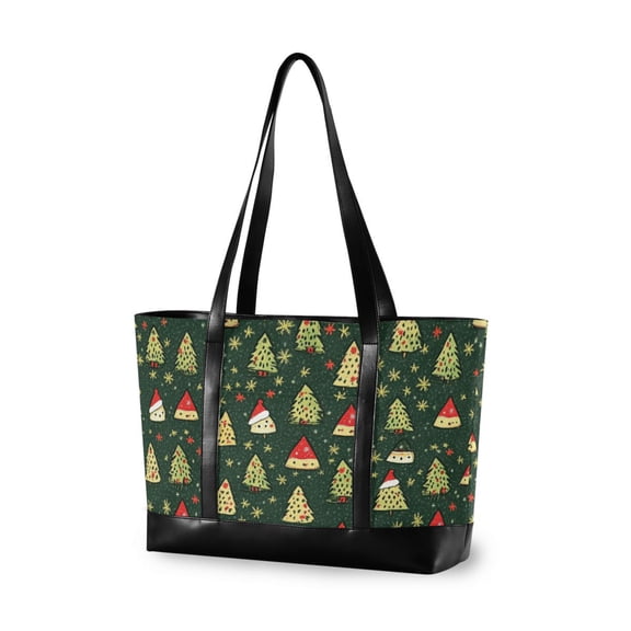 FORMRS Canvas Laptop Tote Bag for Women with 15.6" Computer Compartments Shoulder Handbag, Christmas Tree