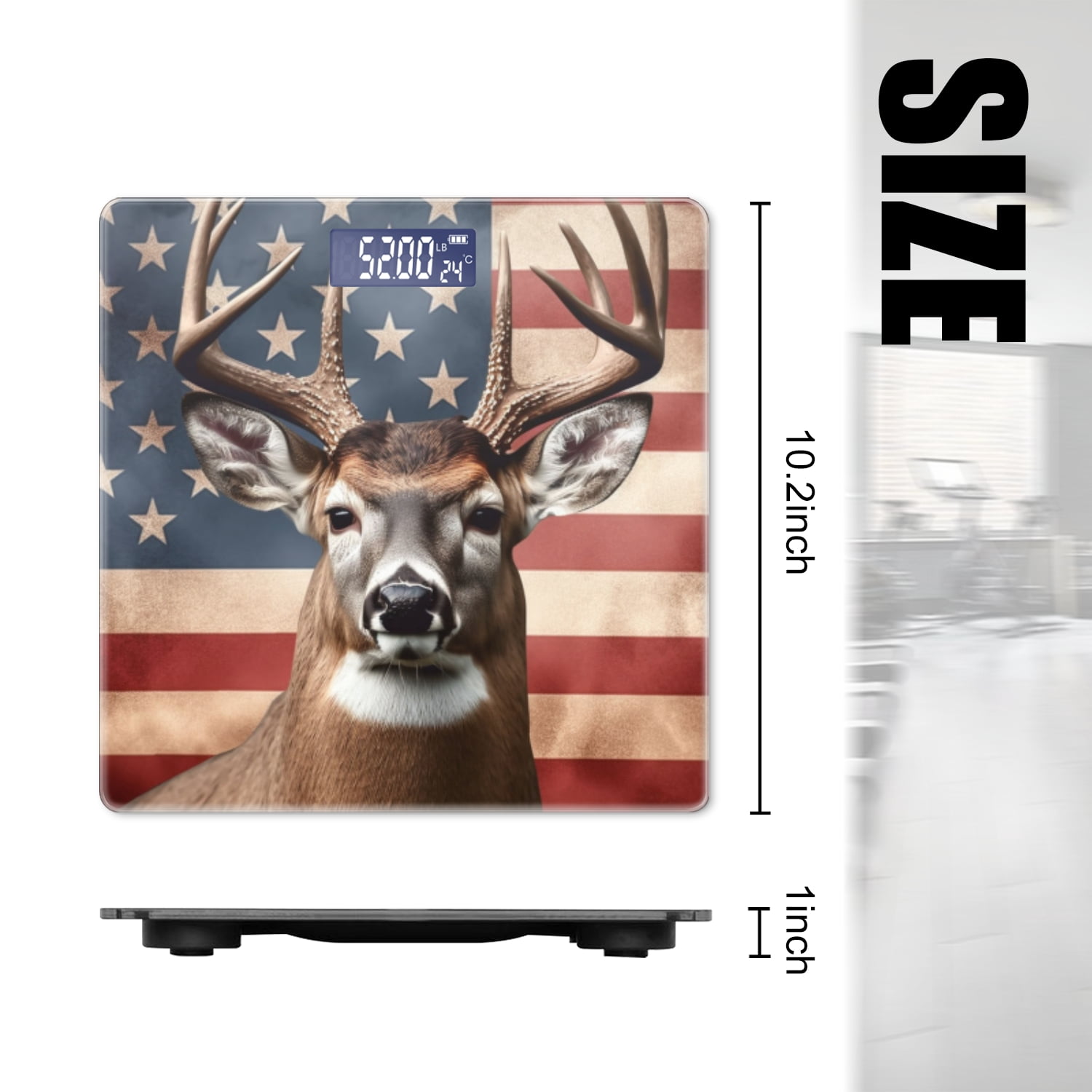 Bathroom Scale, Highly Accurate Digital Body Scale,Precisely Measures Weight up to 400 lbs-White-Tailed Deer In Front Of American Flag Background