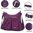 thumbnail image 4 of AOUNQ Crossbody Bags for Women Waterproof Hobo Purse Handbag Multi-Pocket Shoulder Bag Nylon Travel Messenger Bag,Purple, 4 of 7