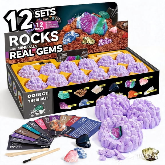 Piano Potato Mineral Mining Kit Gem Dig Kit,Rock Dig Kit Dig up 12 Rock & Mineral Collection Gemstones & Crystals Diamond Mining Kit for Kids Gemology Mining Gift Rocks Minerals for Boys Girls