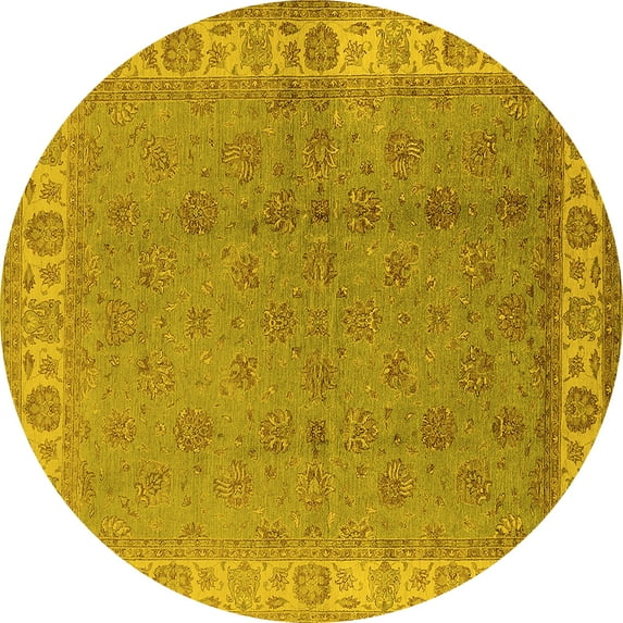 Ahgly Company Indoor Round Oriental Yellow Industrial Area Rugs, 5' Round