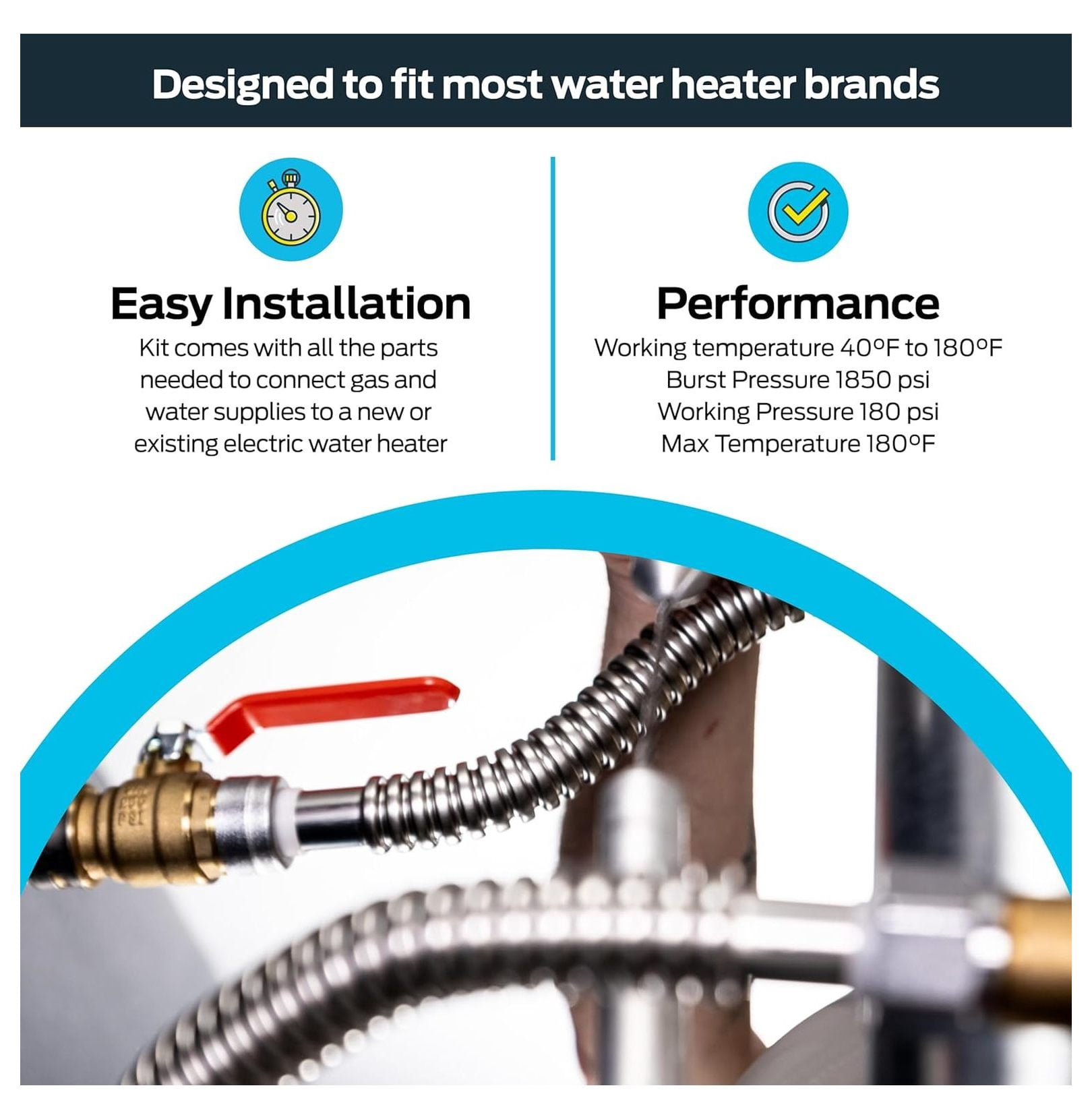 Electric Water Heater Installation Kit - 3/4" x 18" Stainless Steel Connectors - EZ-FLO 48281