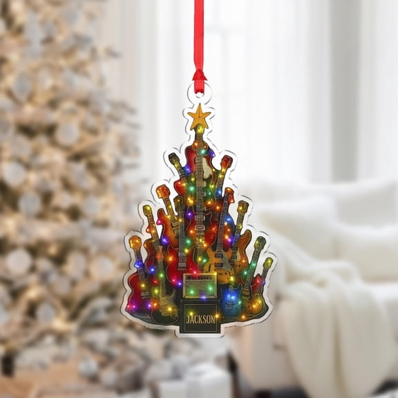 Personalized Guitar Tree Acrylic Christmas Ornament Custom Name, Rock Band Holiday Tree Decor, Musician Gift, Unique Home Keepsake