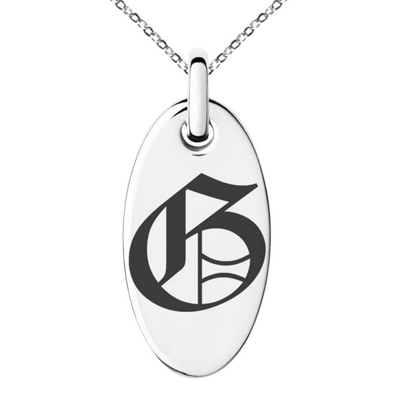Stainless Steel Letter G Initial Old English Monogram Engraved Small Oval Charm Pendant Necklace