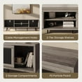 thumbnail image 4 of Bestier 63 inch Rattan TV Stand for TVs up to 75 Inch，with Sliding Doors &2 Tier Storage Shelves, Grey, 4 of 8