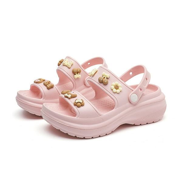 Summer Platform Clogs With Chains Women Solid Height Increasing Sandals Fashion High Heel Open Toe Garden Clogs Grils Pink