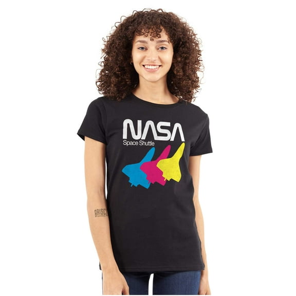 Retro NASA Worm Logo Space Shuttle Women's T Shirt Ladies Tee Brisco Brands S