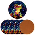 thumbnail image 2 of HemaKayy Set of 6 Decorative Coasters for Drinks, Waterproof Leather Drink Coaster with Double Side Non-Slip Surface for Cup Kitchen Home Housewarming Gift, Round 4.3" - Forest Frog Animal, 2 of 7