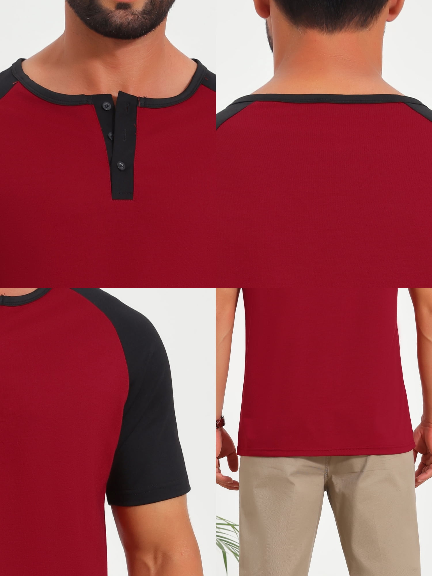 DARING DIVA Men's Henley Button Down Color Block Short Sleeve T-Shirt XL Burgundy