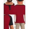thumbnail image 7 of DARING DIVA Men's Henley Button Down Color Block Short Sleeve T-Shirt S Burgundy, 7 of 7