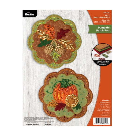 Bucilla Pumpkin Patch Pair Felt Applique Wall Hanging Kit, Set of 2