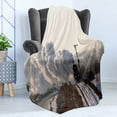 thumbnail image 4 of Steam Engine Soft Flannel Fleece Throw Blanket, Train on Rails Winter Snow Landscape Steel Industrial Theme Rural Town Print, Cozy Plush for Indoor and Outdoor Use, 50" x 60", Pale Grey, by Ambesonne, 4 of 5
