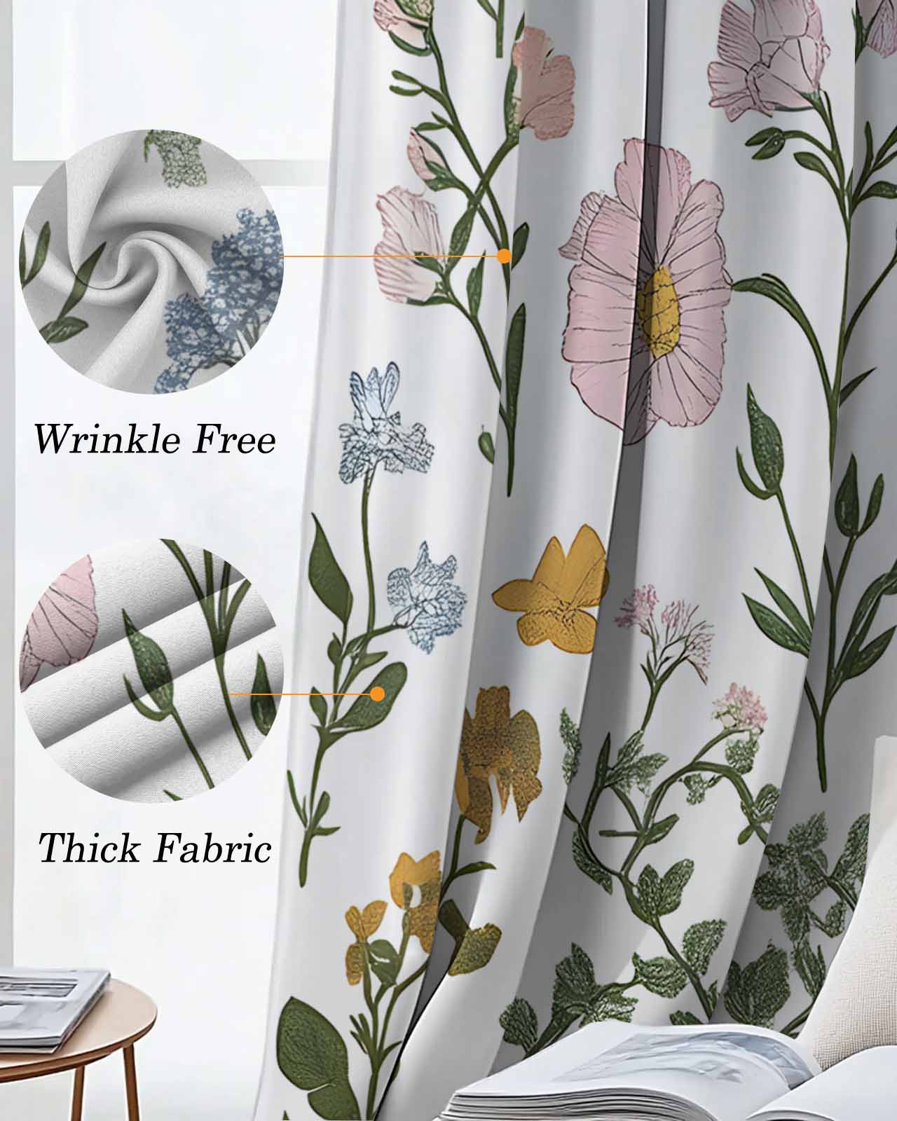Colored Plant Blackout Curtains for Bedroom Living Room, Flowers Leaf Butterfly 39 In Long Thermal Insulated Room Darkening Drapes Grommet Window Treatments, 27.5 x 39 In