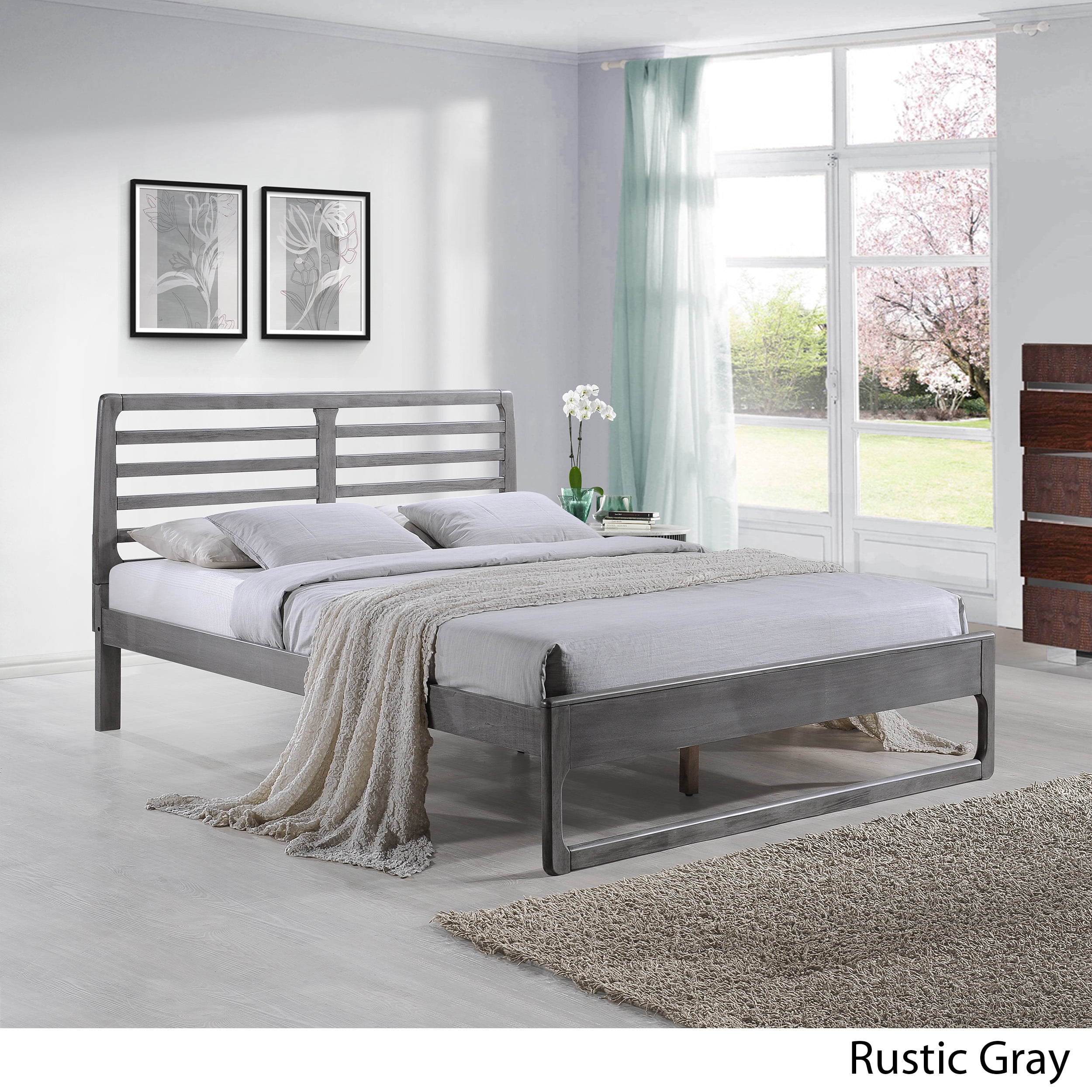 Noble House Amiyah Transitional Wooden Queen Platform Bed, Rustic Gray