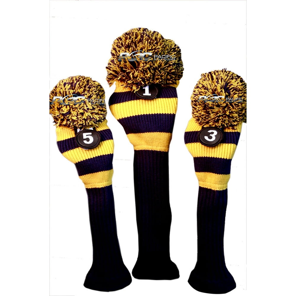 Majek Golf Club Head Covers Traditional Knit Vintage Classic Pom Pom