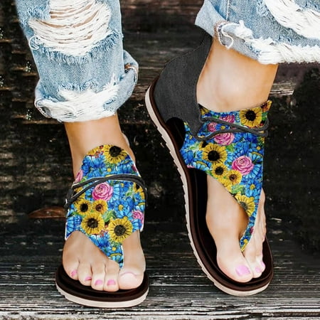 

XINKAIRUN Women S Sandals Ladies Casual Comfort Open toe Sandals Flat Flip Flop Beach Travel Sandals Blue