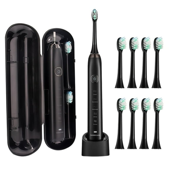 ROMYSE Sonic Electric Toothbrush for Adults and Teen,Rechargeable Travel Toothbrush with 8 Brush Heads & Travel Case, Smart Timer,5 Modes,2-Hour Fast Charge Last 20 Days,Black