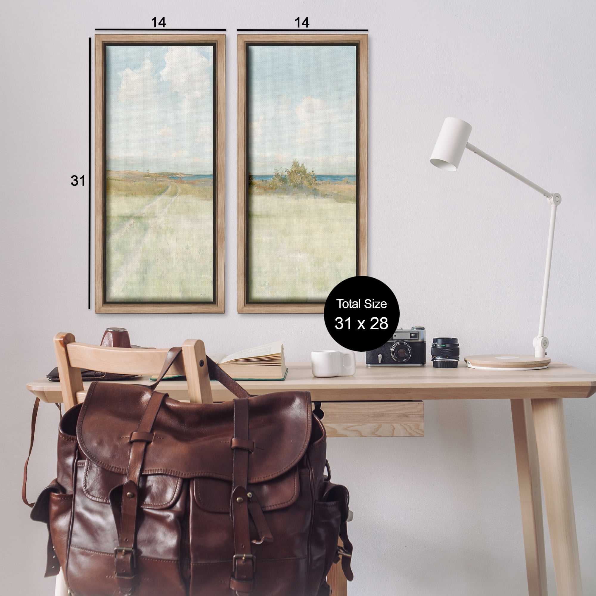 Stupell Industries Grass Path to Beach Alcove Landscape & Nature Painting Brown Floater Framed Canvas Art Print Wall Art, 14 x 31, Set of 2