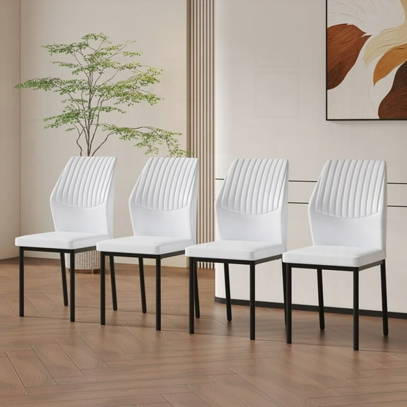 Modern Minimalist White PU Dining Chairs - 4-Pack with Metal Legs
