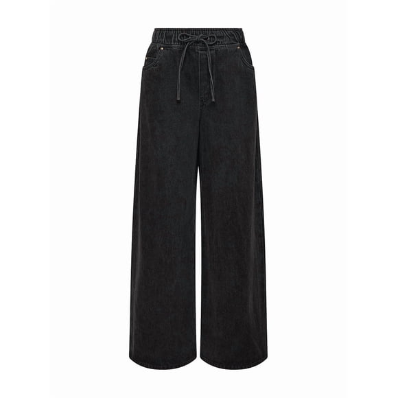 Women'S Drawstring Wide Leg Jeans Low Waisted Loose Fit Denim Pants