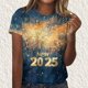 thumbnail image 1 of Fiudx Ofertas Flash Del Día Solo En Línea Camiseta de Manga Corta con Cuello Redondo y Estampado de Año Nuevo Informal a La Moda para Mujer, 1 of 4
