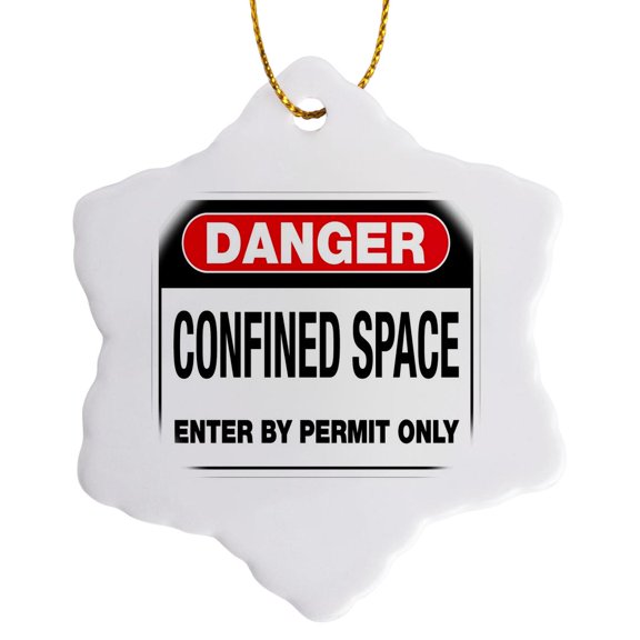 3drose, Danger Confined Space Enter by Permit Only, 3 inch Snowflake Porcelain Ornament