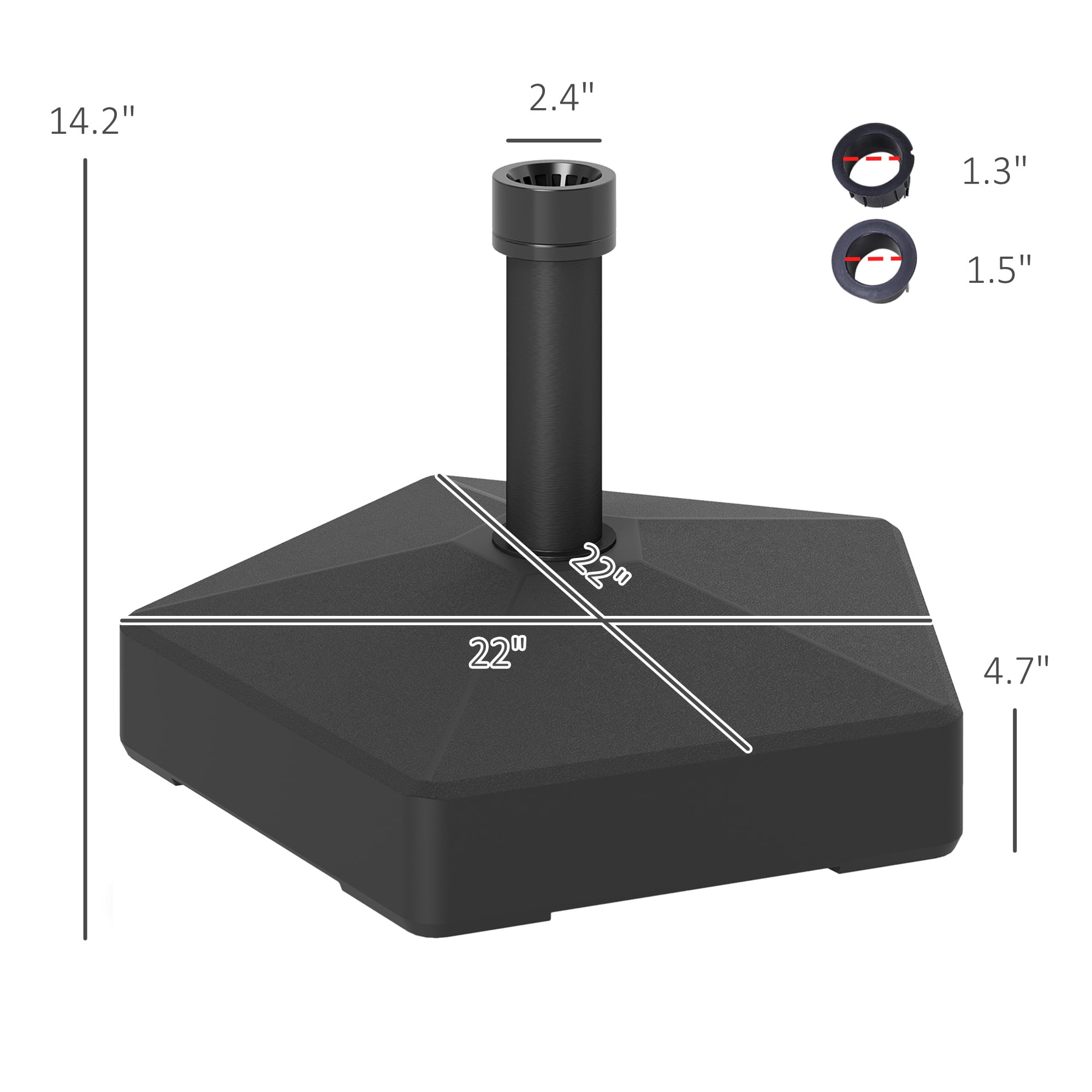 Outsunny Patio Umbrella Base Holder Outdoor Umbrella Stand, Filled Up to 42lbs with Stand or 33lbs with Water for Garden Poolside, Black