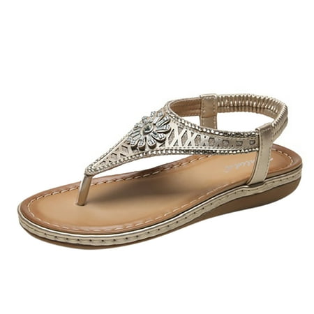 

Sandals for Women Women Beach Sandals Shoes Thick Sole Fashion Elastic Band Sandals Summer Shoes For Women PU Gold 37