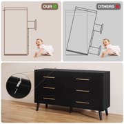 Aiho Modern 6-Drawer Dresser, Wooden Chest with Cut-Out Handles, Wide Double Black Drawers for Bedroom, Living Room, Entryway