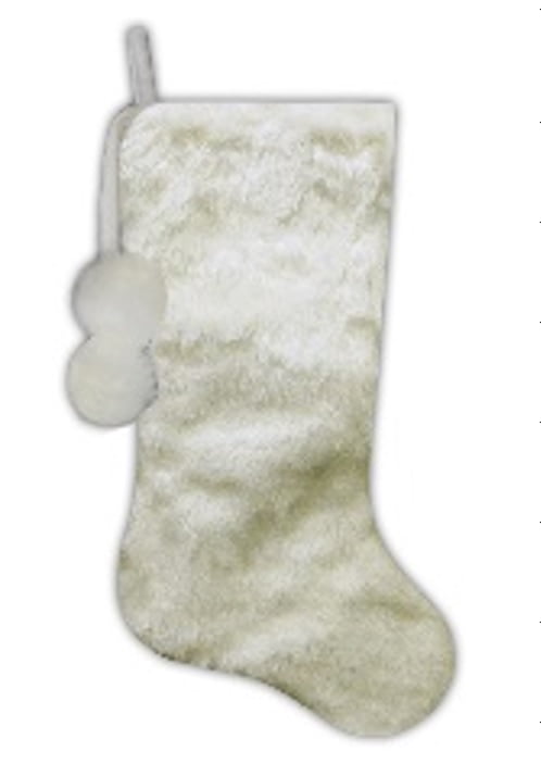 Polar Bear Faux Fur Christmas Stocking with Pom Poms - 20.5" - White