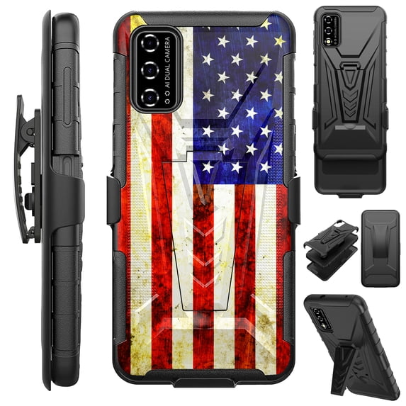 Compatible with T-Mobile REVVL V 4G (2021) Hybrid Luxguard Holster Phone Case Cover (US Flag Faded)