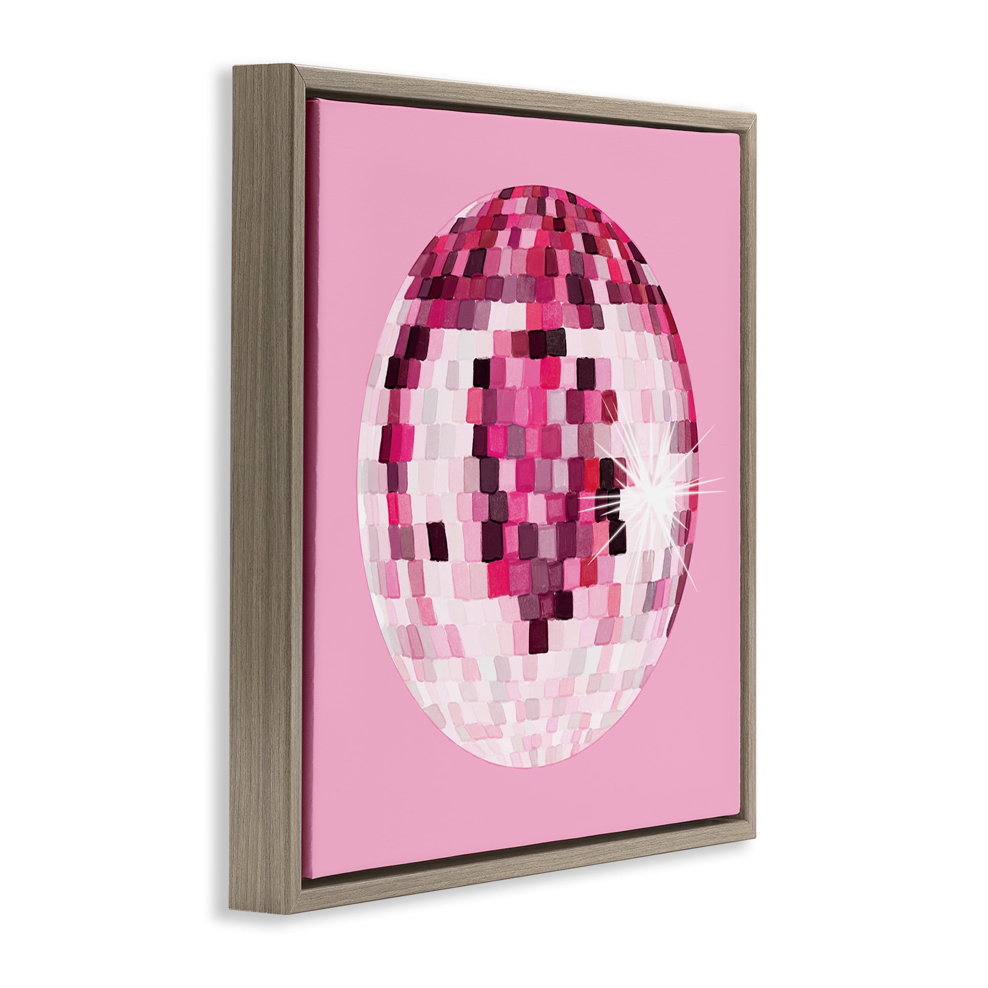 Stupell Industries Dazzling Pink Disco Ball Beauty & Fashion Painting Brown Floater Framed Canvas Art Print Wall Art, 25 x 25