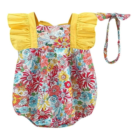 

Toddler Baby Girls Floral Backless Ruffled Strap Romper Bodysuit Birthday Party Playsuits Clothes With Sun Hat Baby Baby