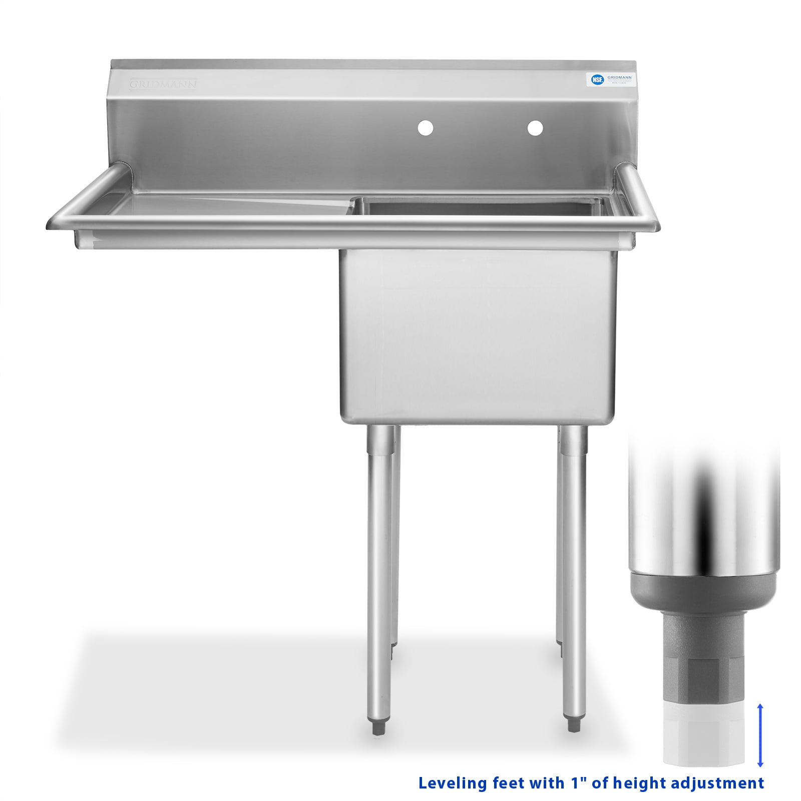 GRIDMANN Stainless Steel Utility Sink with Left Drainboard, NSF Commercial Kitchen Prep Sink