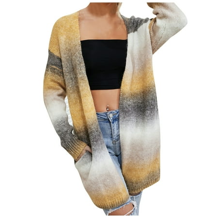 

ZIZOCWA Gray Scrubs Mid Weight Womens Jacket Women Plus Size Winter Rainbow Tie-Dye Cardigan Open Front Knitted Sweater Long Sleeve Mid-Length Coat Sweater Girls