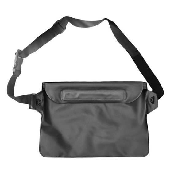 Sac de Taille Imperméable en PVC 22x22 cm Grande Capacité Cordon Ajustable Pochette de Taille pour la Natation Noir