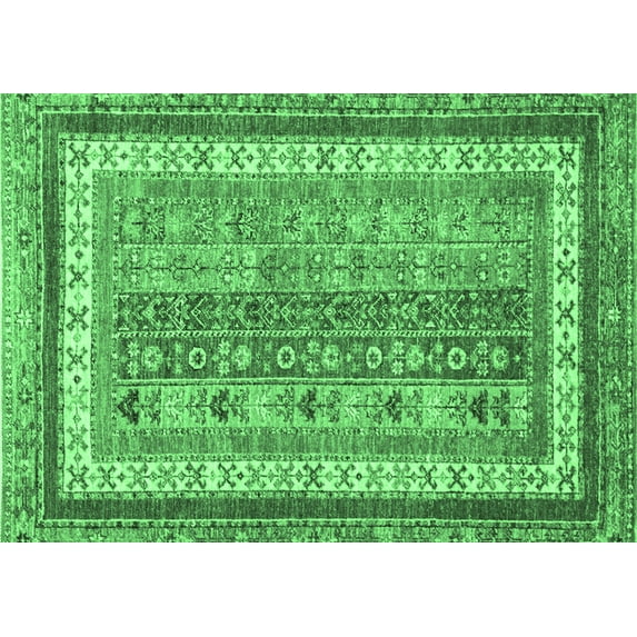 Ahgly Company Indoor Rectangle Abstract Emerald Green Modern Area Rugs, 2' x 4'
